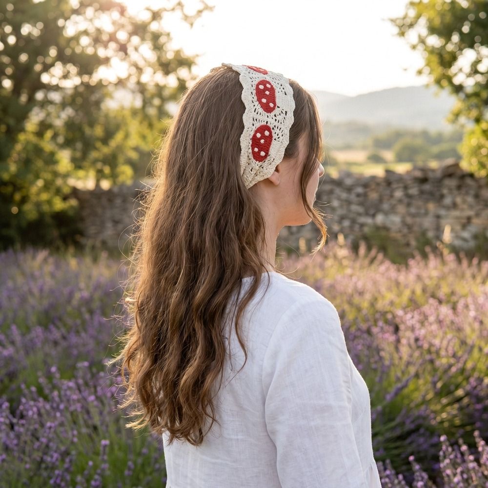 Headband Summer Knit - Cute French Knitted Headband Mushroom Retro