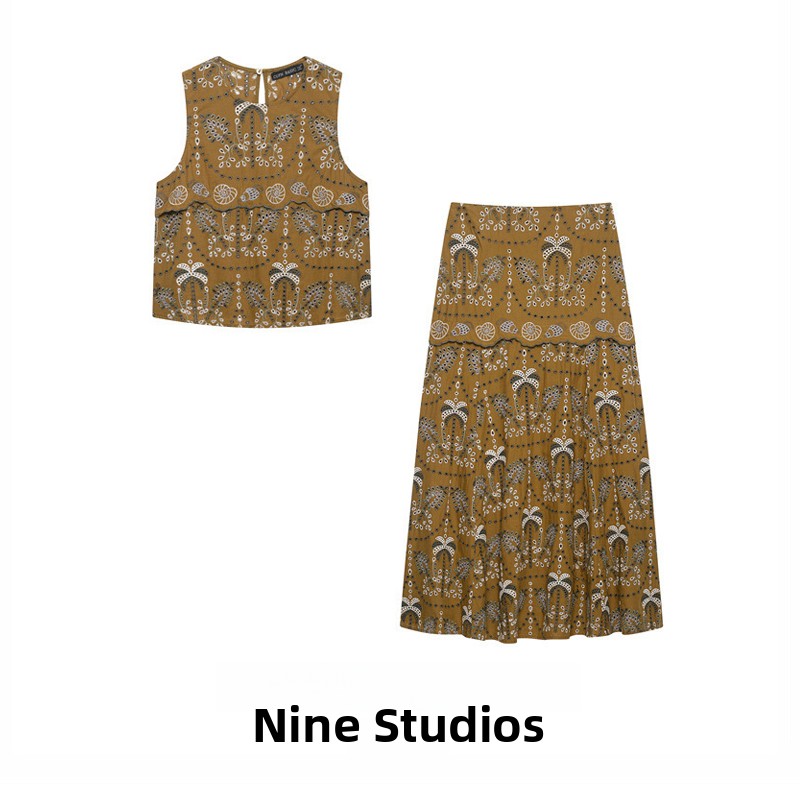 Midi Skirt Floral - NINE ZAR Women's Fashion Set Sleeveless