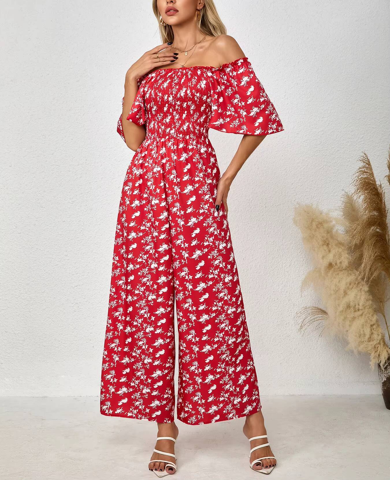 Women's Red Jumpsuit Floral Pr - Romper Floral Print 评论和价格
