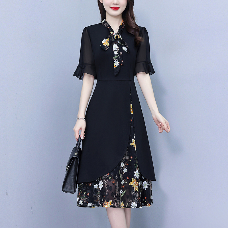 2026 Women Black Patchwork Flo - Midi Skirt Floral 评论和价格