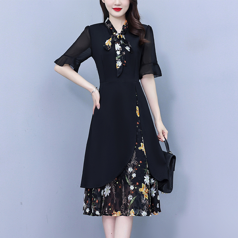 2026 Women Black Patchwork Flo - Midi Skirt Floral 评论和价格