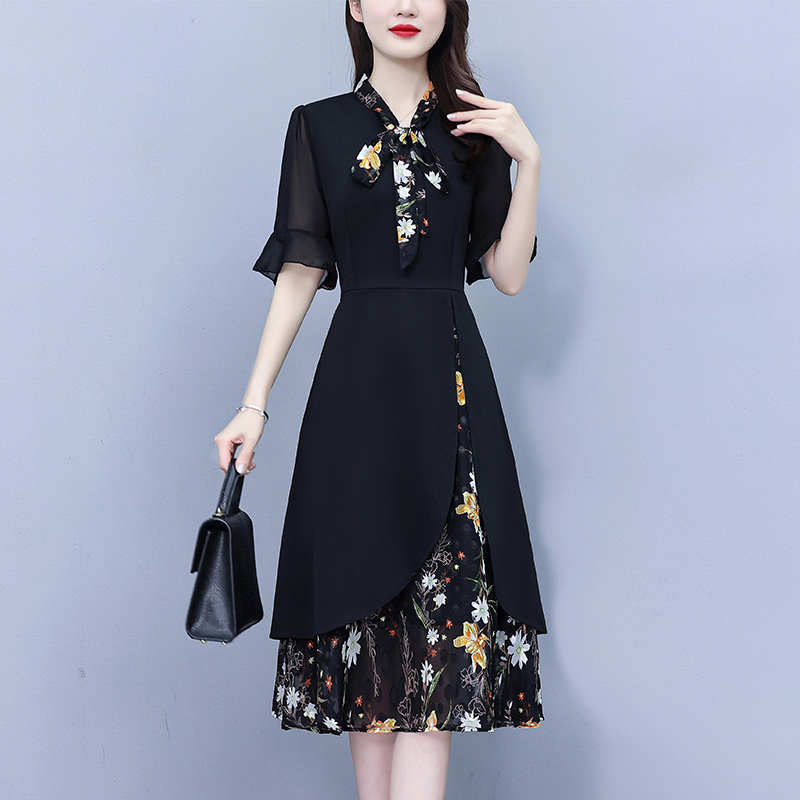 2026 Women Black Patchwork Flo - Midi Skirt Floral 评论和价格