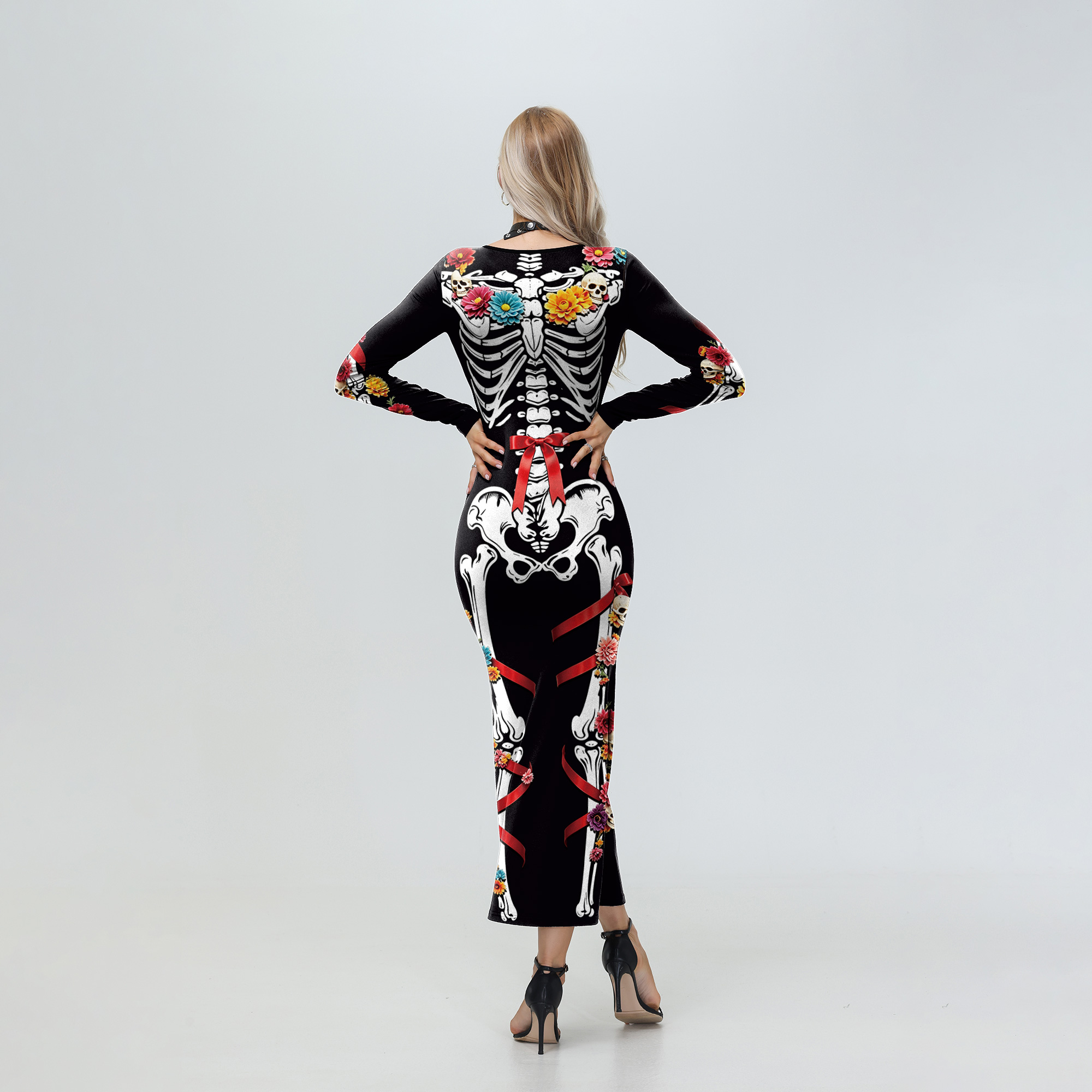 Halloween Women Floral Skeleto - Midi Skirt Floral 评论和价格