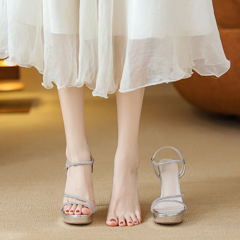 2026 Women's Silver Rhinestone - Sandal Strappy Heeled 评论和价格