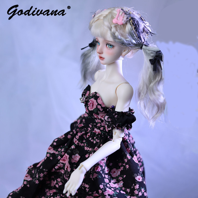 1/4 BJD Doll Dress Black‑Base  - Midi Skirt Floral 评论和价格