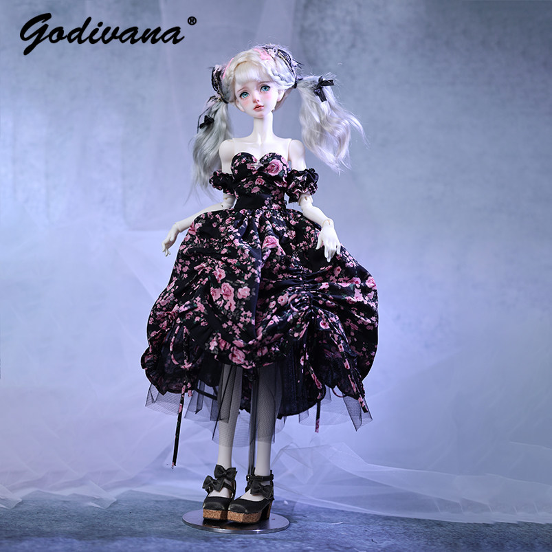 1/4 BJD Doll Dress Black‑Base  - Midi Skirt Floral 评论和价格