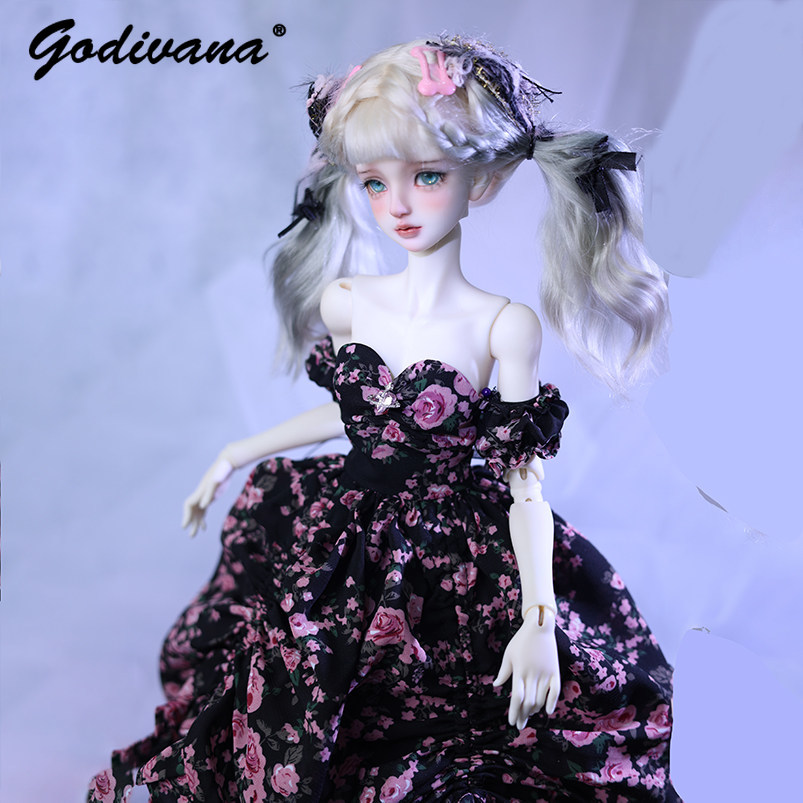 1/4 BJD Doll Dress Black‑Base  - Midi Skirt Floral 评论和价格